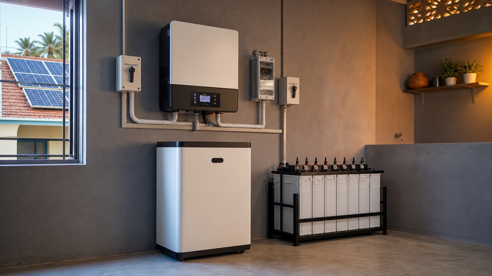 Hybrid solar inverter with lithium and tubular battery options